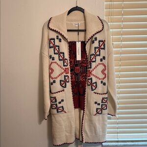Vigoss Women's Cream and Red Cardigan
